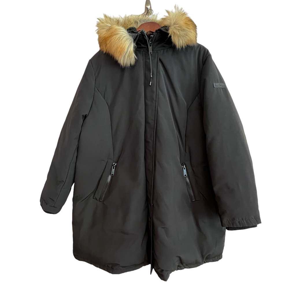 SAM EDELMAN Faux Fur Trim Down & Feather Short Parka 3X Black long sleeve NWT
